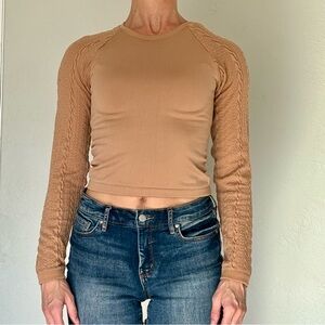 Tan colored long sleeve T-shirt, perfect for layering!